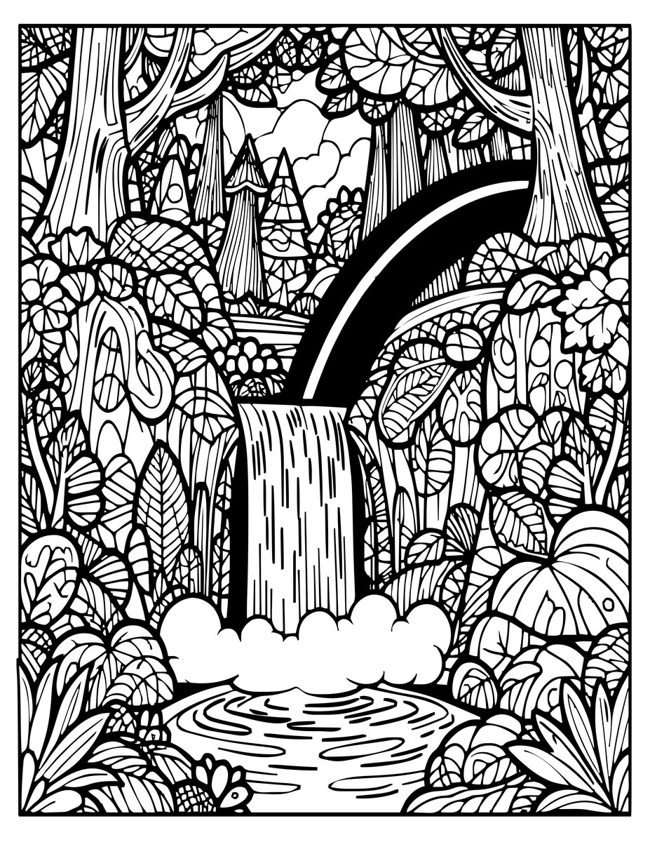 Rainbow Waterfall - free printable coloring page