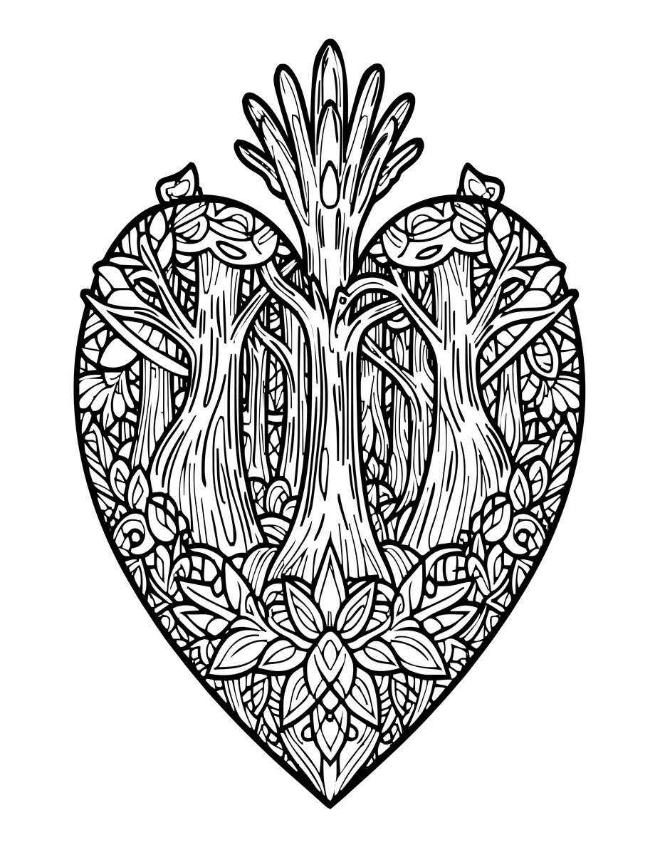 Forest Heart - free printable coloring page