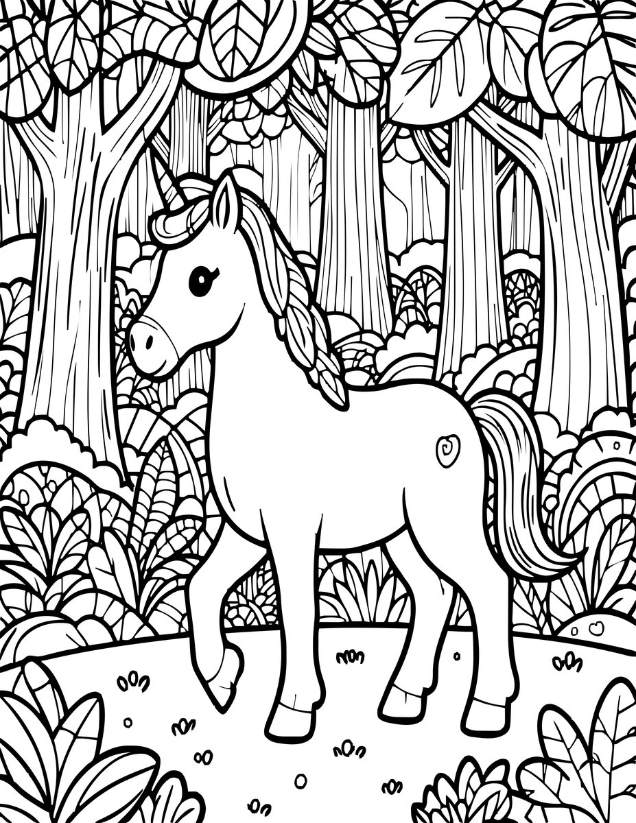 Unicorn Glade - free printable coloring page