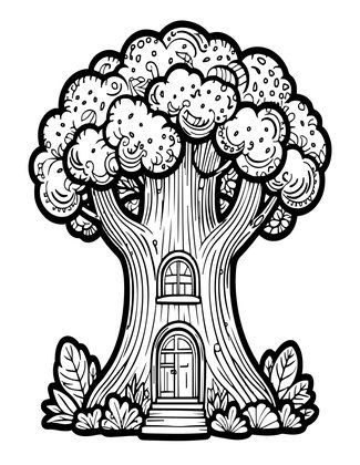 Hollow Tree Home - Free printable coloring page