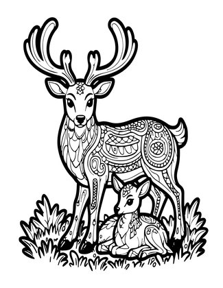 Deer and Fawn - Free printable coloring page