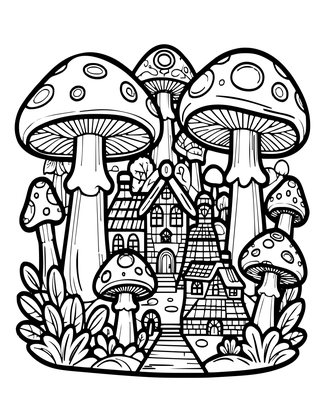 Mushroom Village - Free printable coloring page