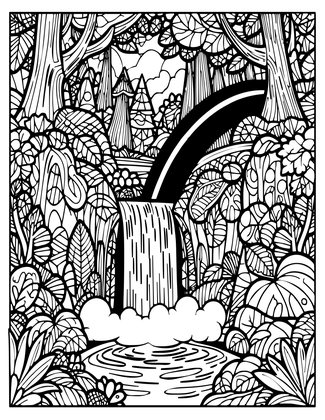 Rainbow Waterfall - Free printable coloring page