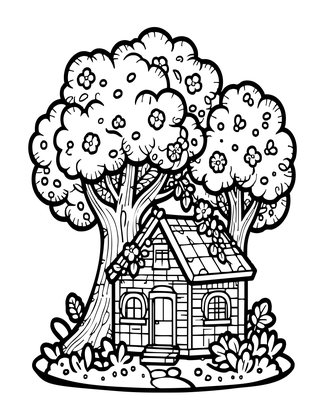 Forest Cottage - Free printable coloring page