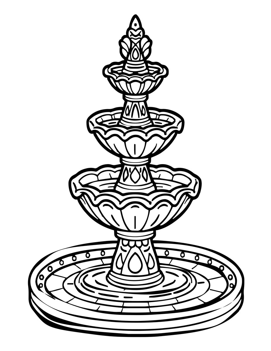 Tiered Magic Fountain - free printable coloring page