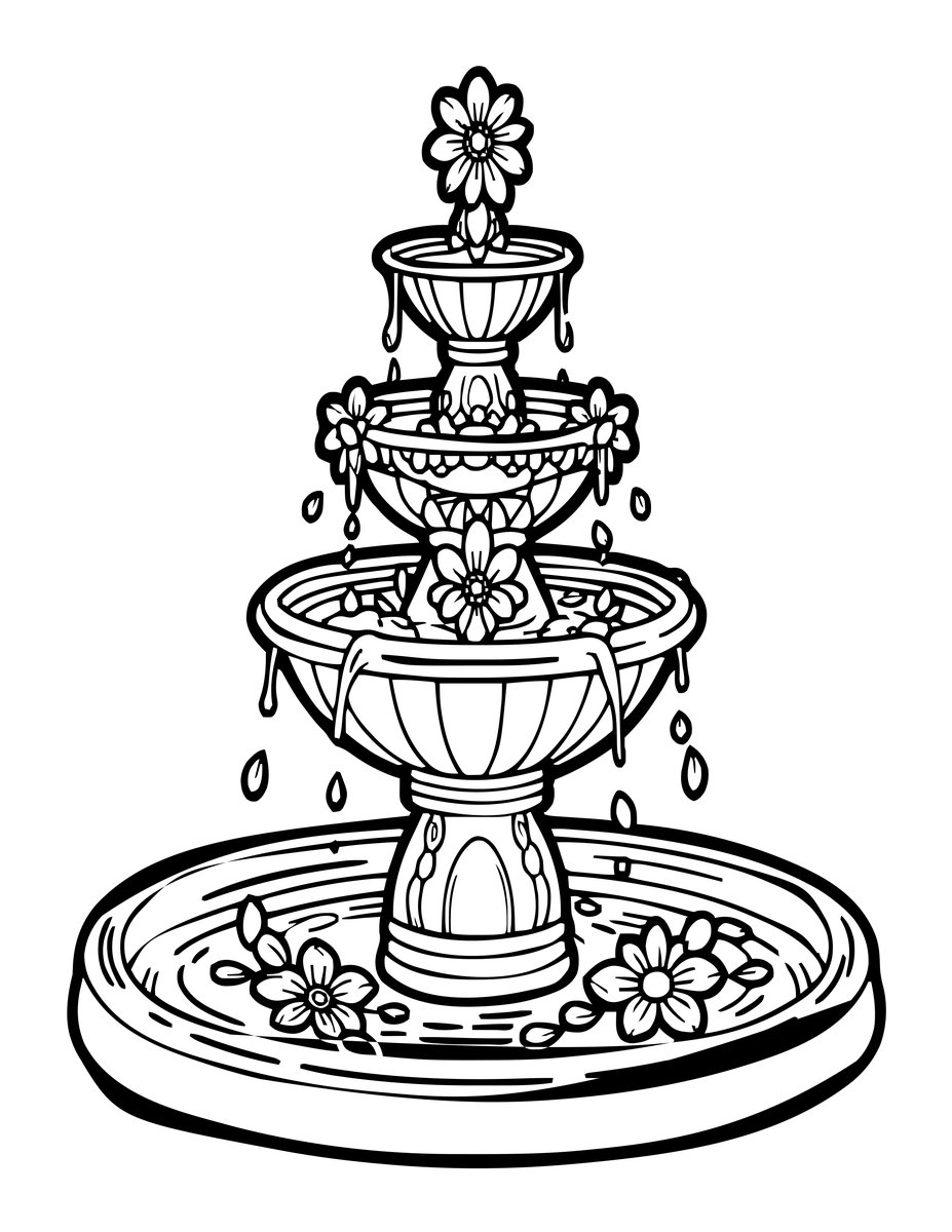Flower Fountain - free printable coloring page