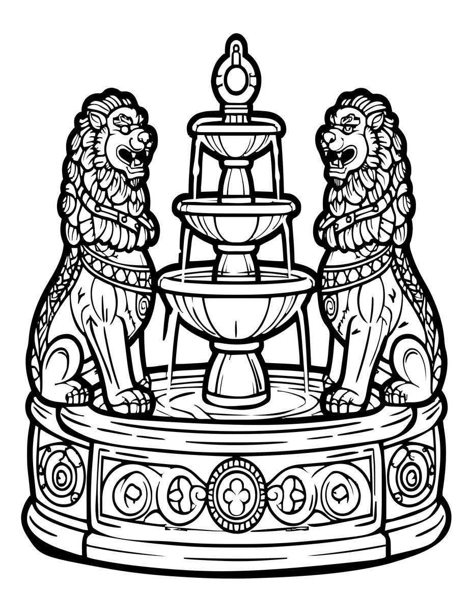 Guardian Fountain - free printable coloring page