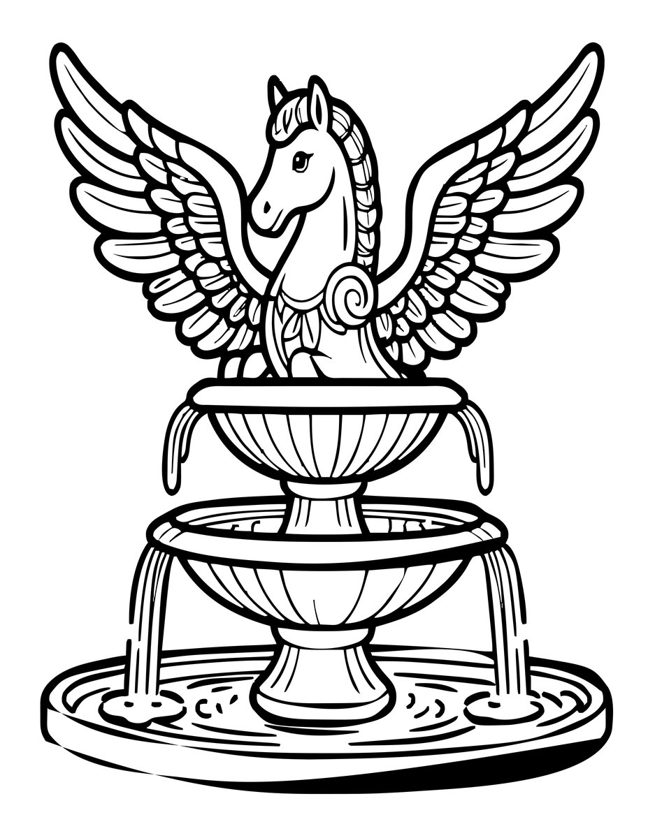 Winged Horse Fountain - free printable coloring page