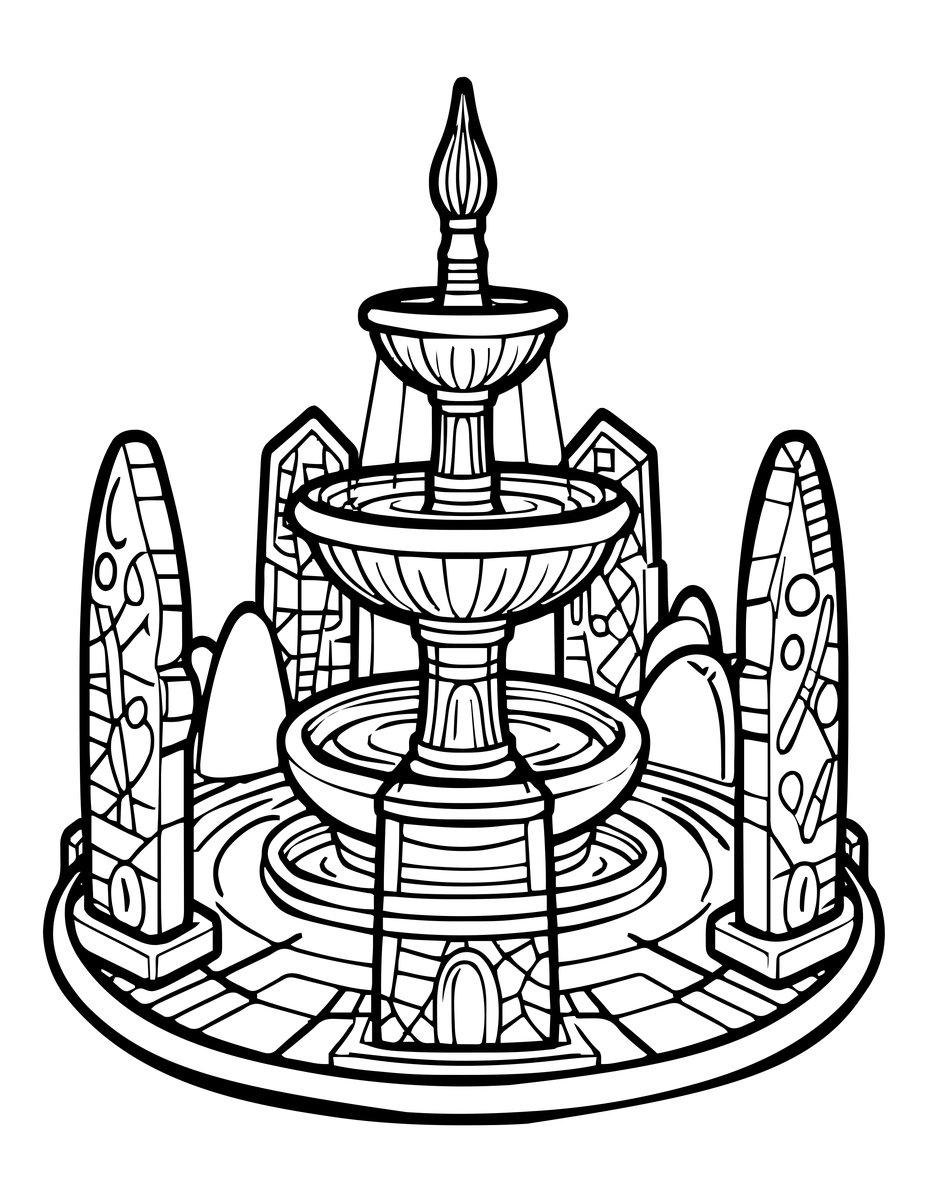 Runestone Fountain - free printable coloring page
