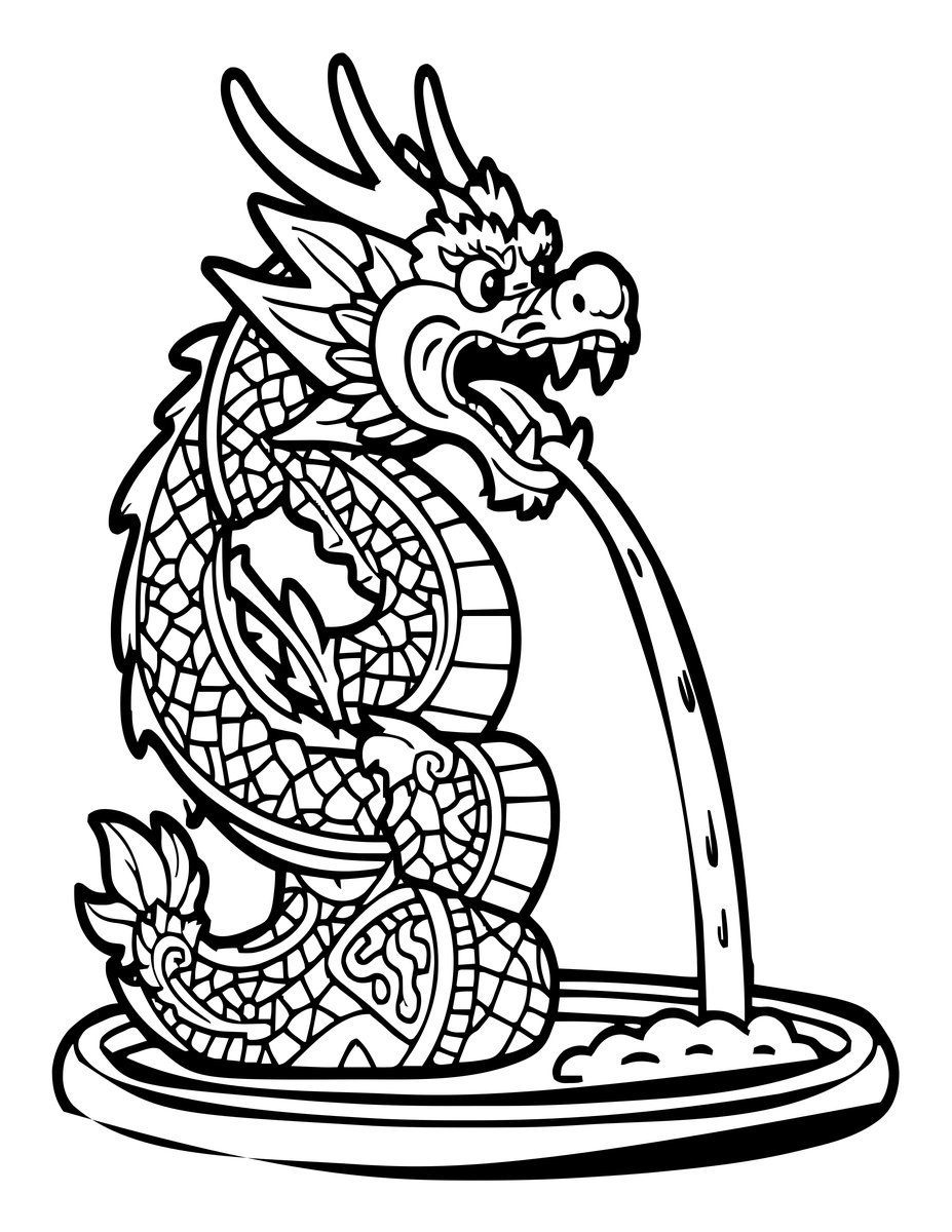 Dragon Fountain - free printable coloring page