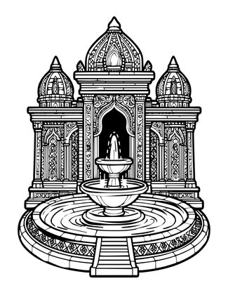 Ancient Temple Fountain - Free printable coloring page