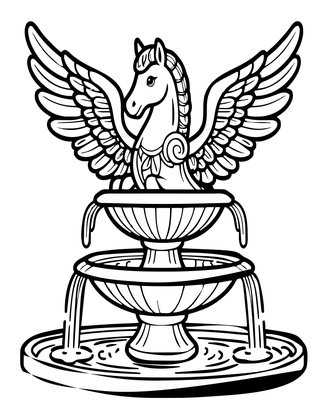 Winged Horse Fountain - Free printable coloring page