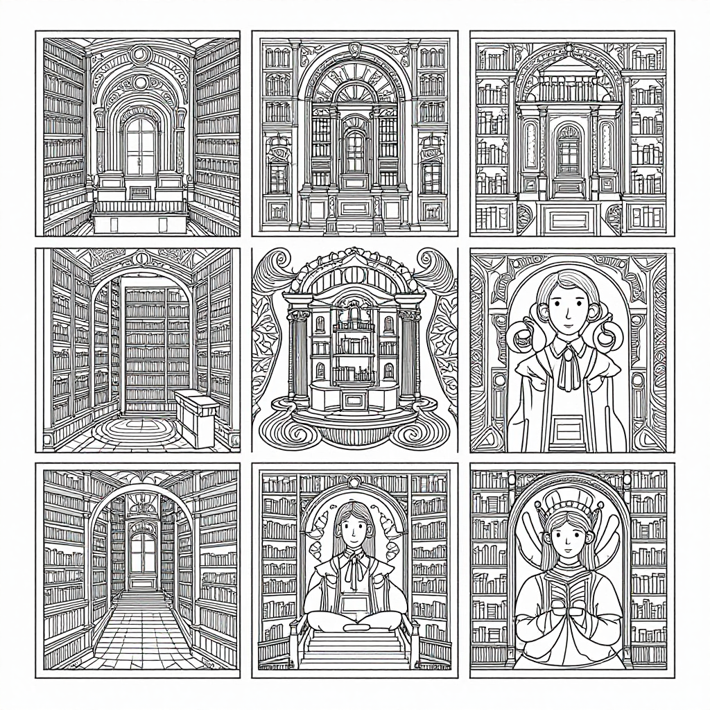Enchanted Libraries coloring pages collection - 30 free printable pages