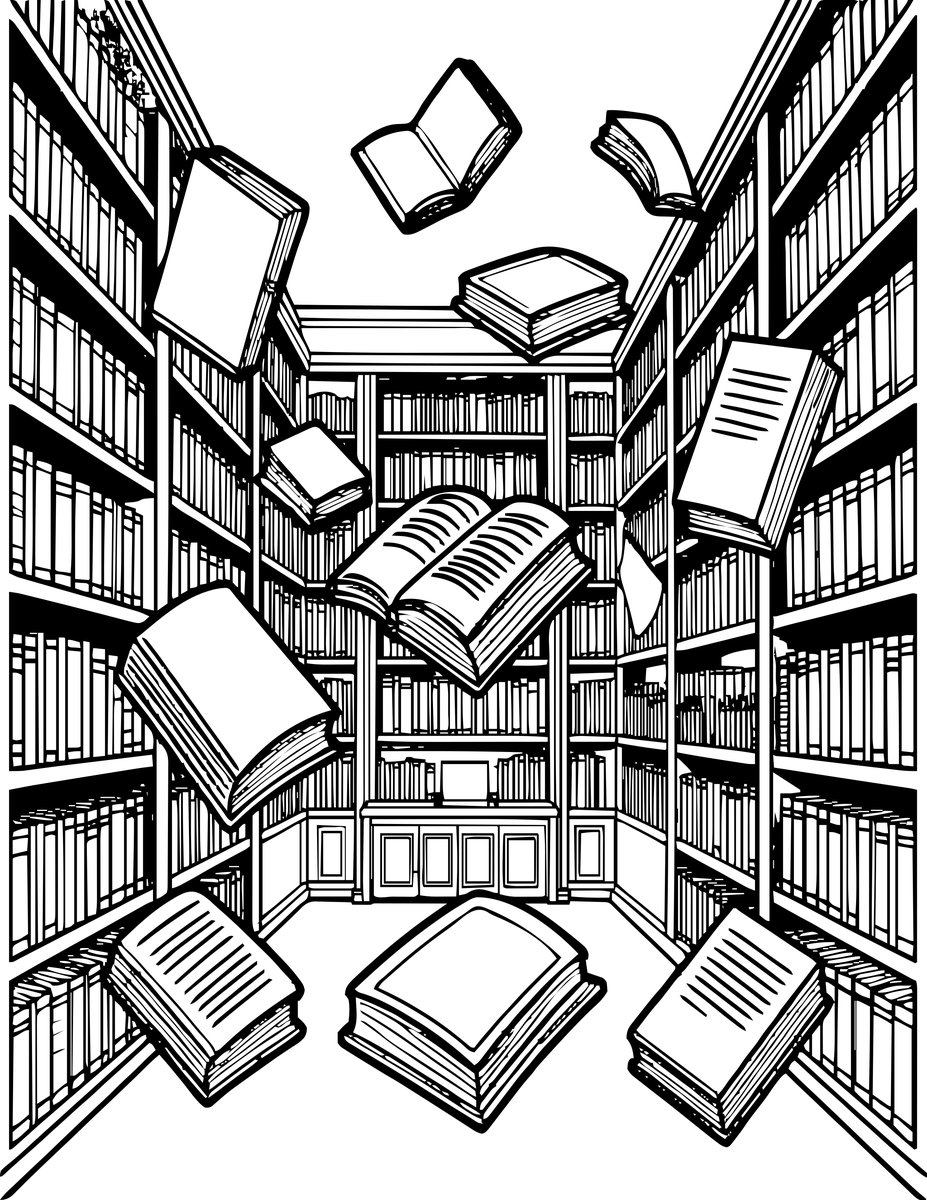 Floating Books - free printable coloring page