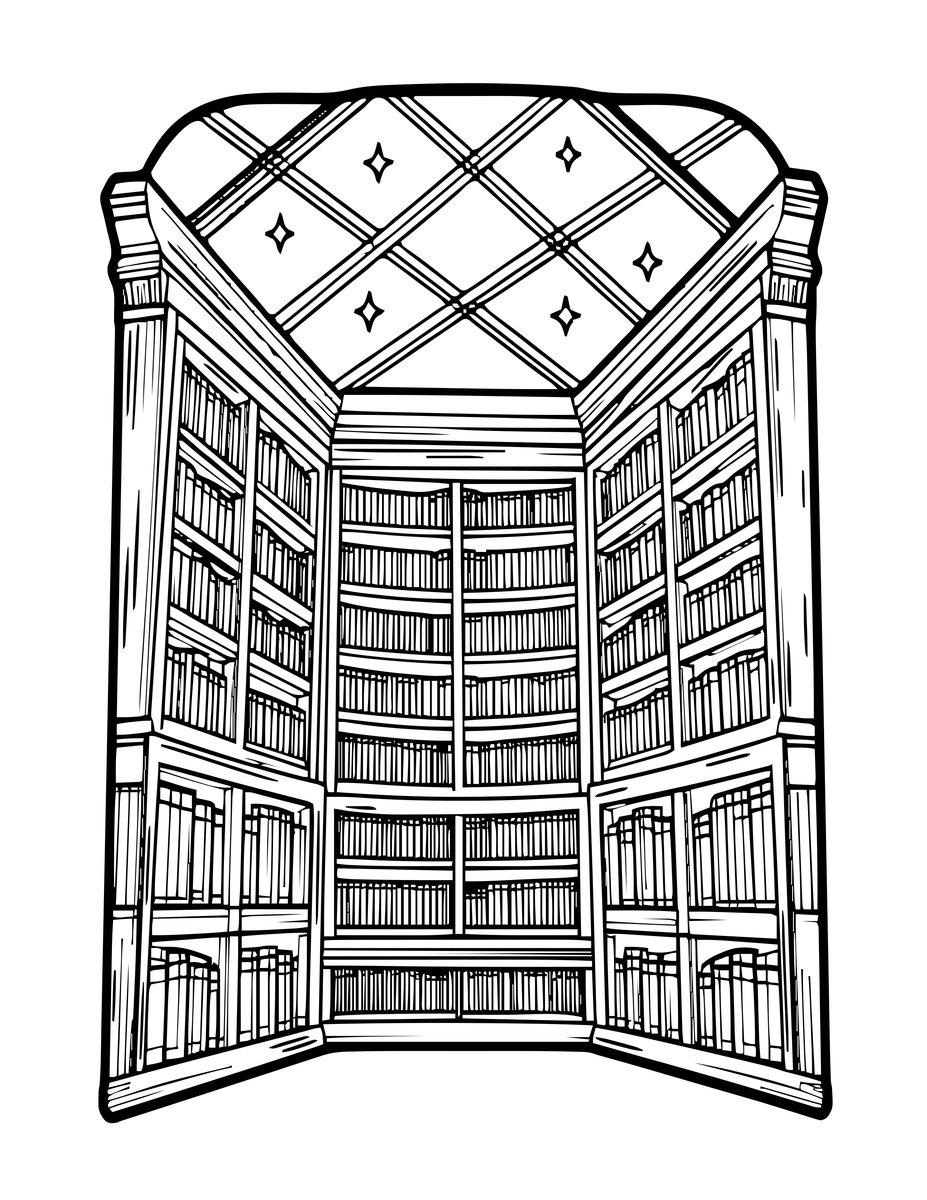 Starlit Reading Room - free printable coloring page