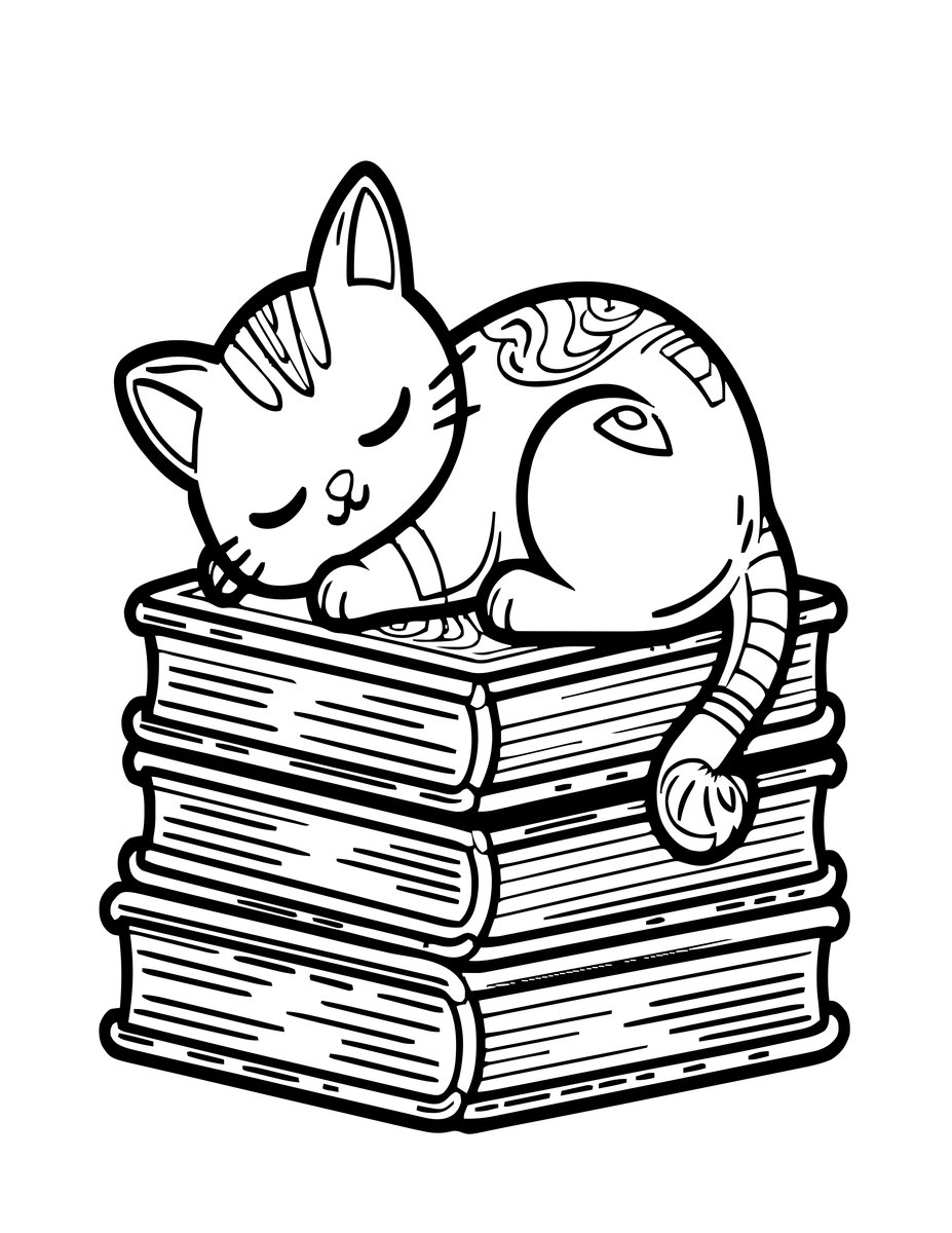 Library Cat - free printable coloring page