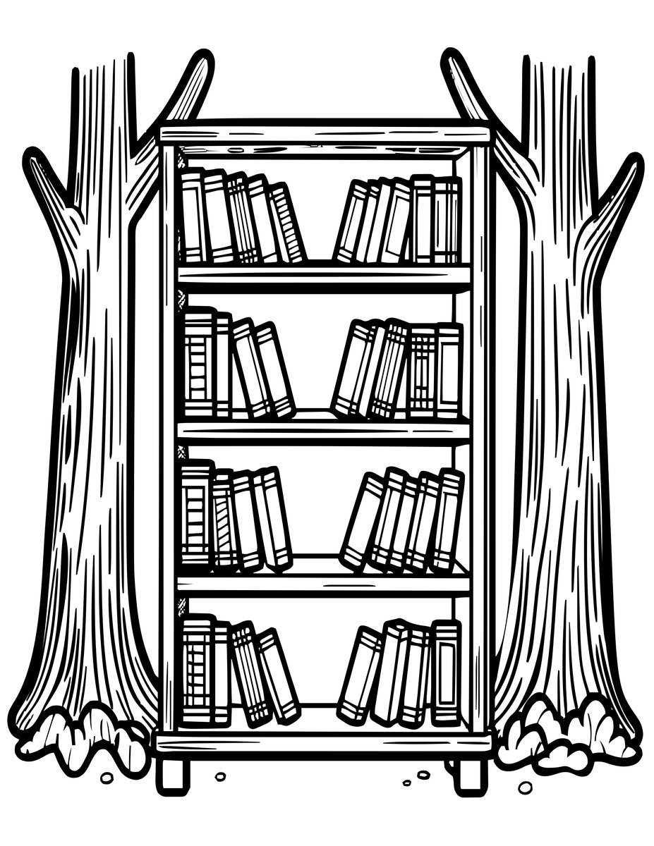 Books in Forest - free printable coloring page