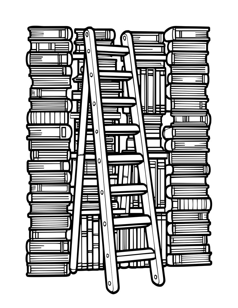 Giant Library Ladder - free printable coloring page