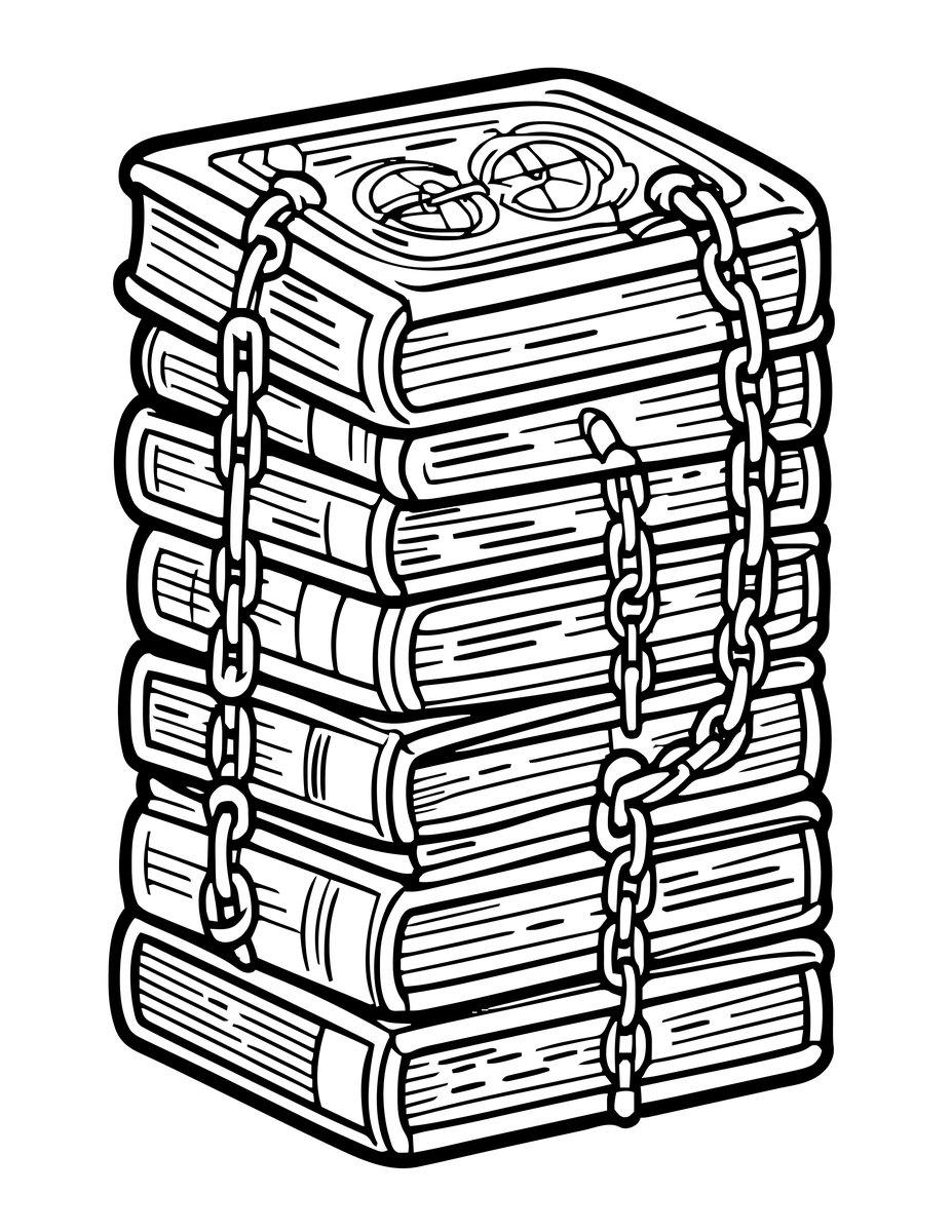Chained Library - free printable coloring page
