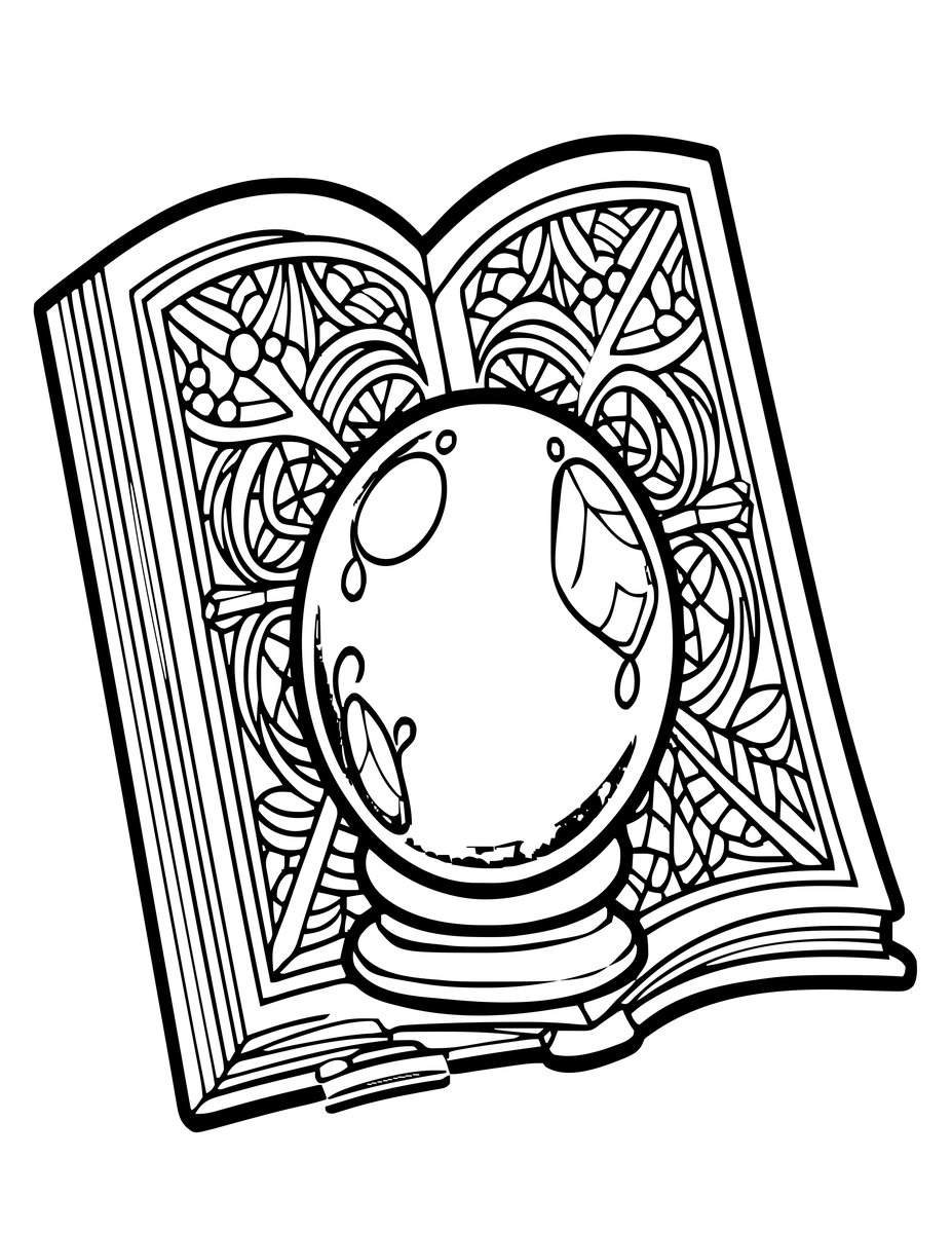 Books and Crystal Ball - free printable coloring page