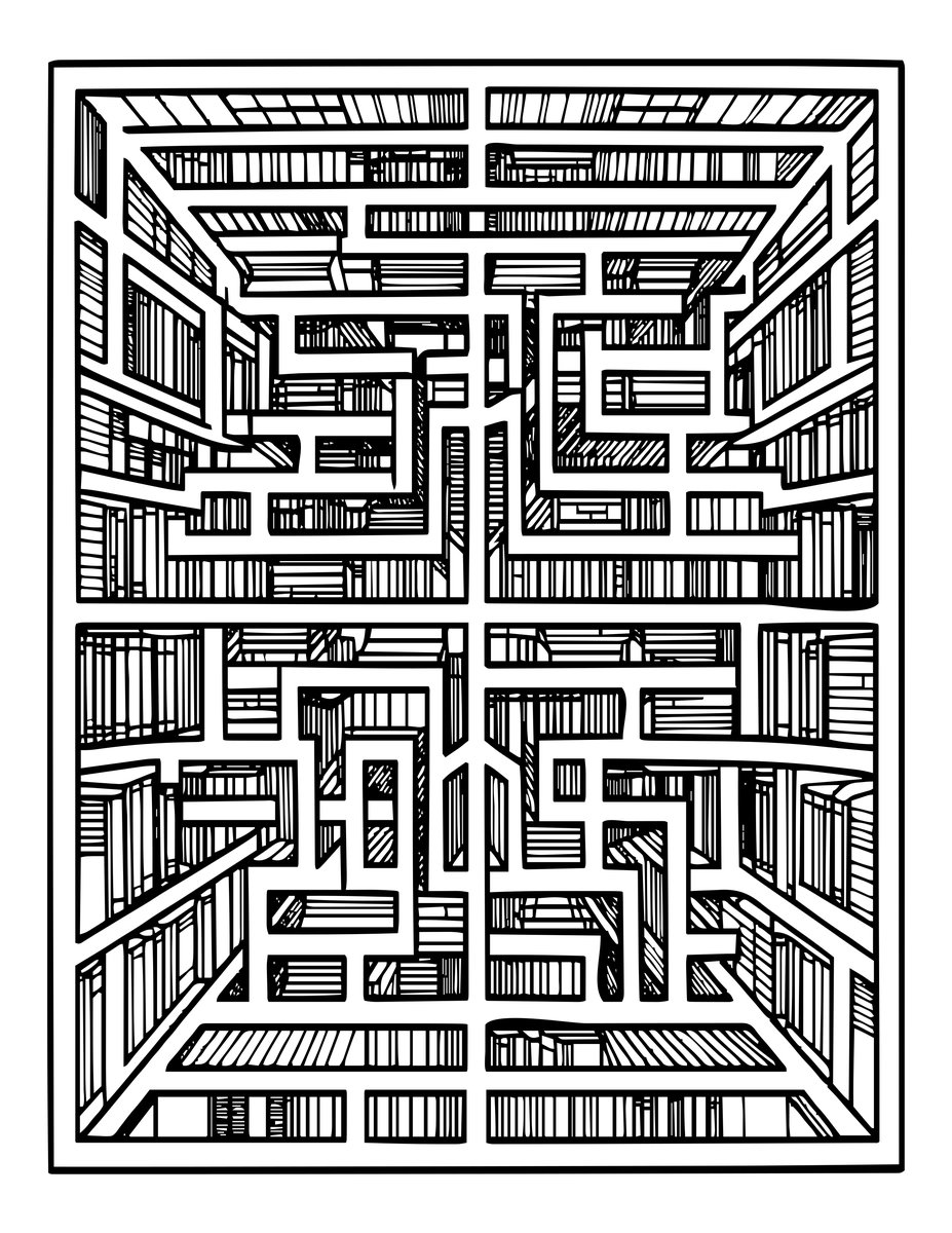 Library Labyrinth - free printable coloring page