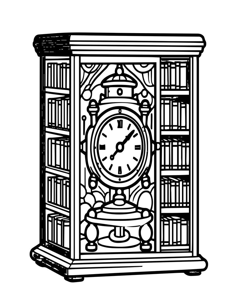 Clockwork Library - free printable coloring page
