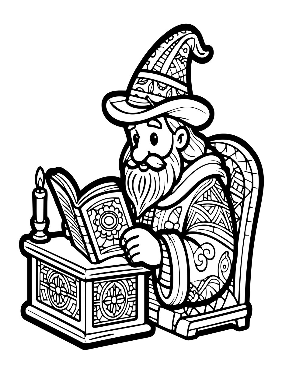 Library Wizard - free printable coloring page