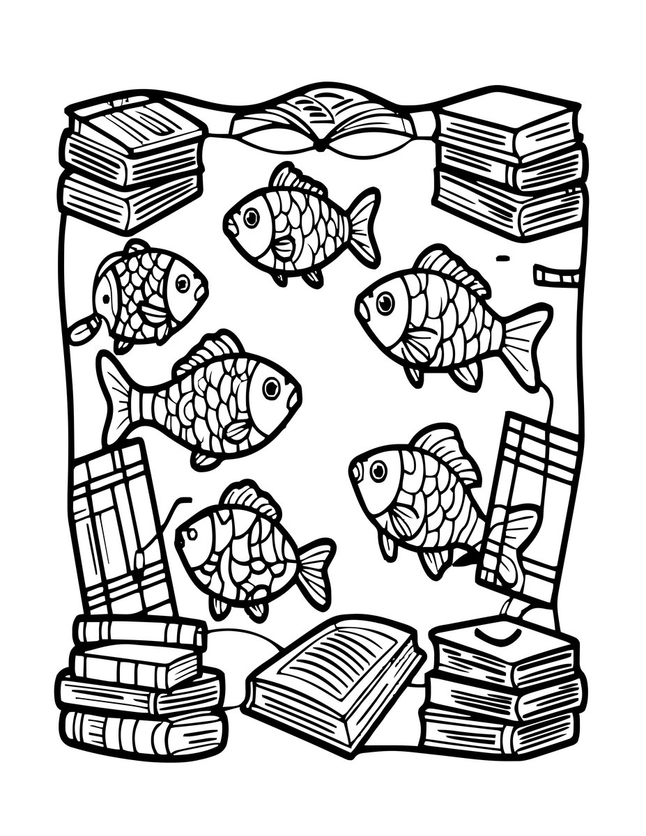 Underwater Library - free printable coloring page