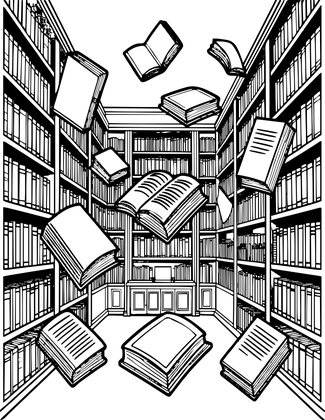 Floating Books - Free printable coloring page