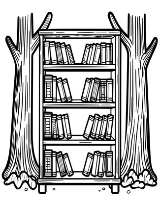 Books in Forest - Free printable coloring page