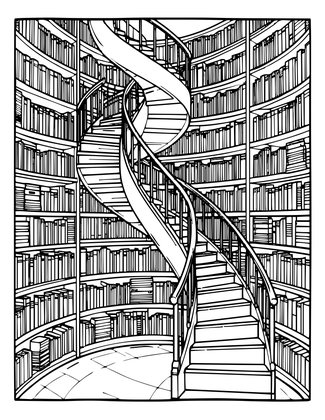 Infinite Bookshelves - Free printable coloring page