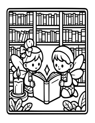 Library Fairies - Free printable coloring page