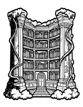 Library Ruins - Free printable coloring page