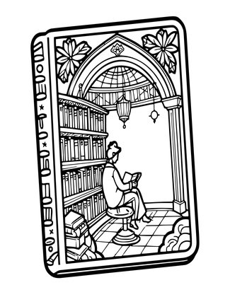 Library at Midnight - Free printable coloring page