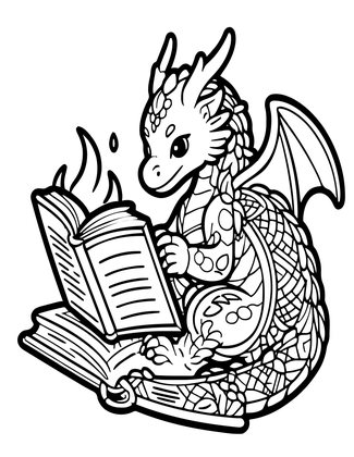 Reading Dragon - Free printable coloring page