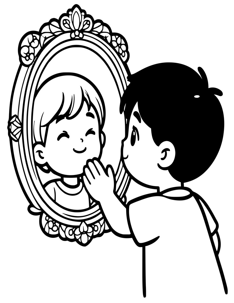 Child and Mirror - free printable coloring page