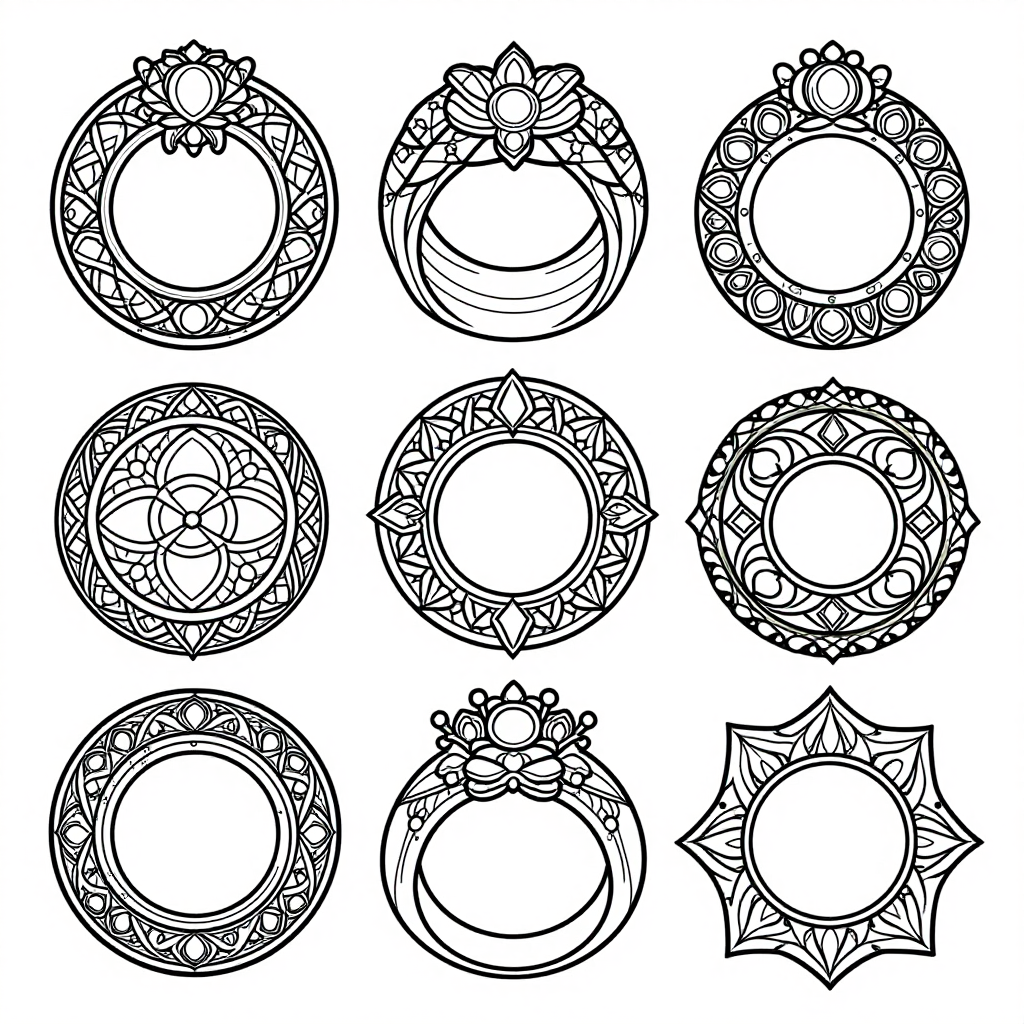 Enchanted Rings coloring pages collection - 30 free printable pages