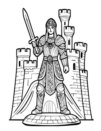 Warrior Statue - Free printable coloring page