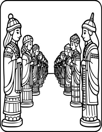 Statue Corridor - Free printable coloring page
