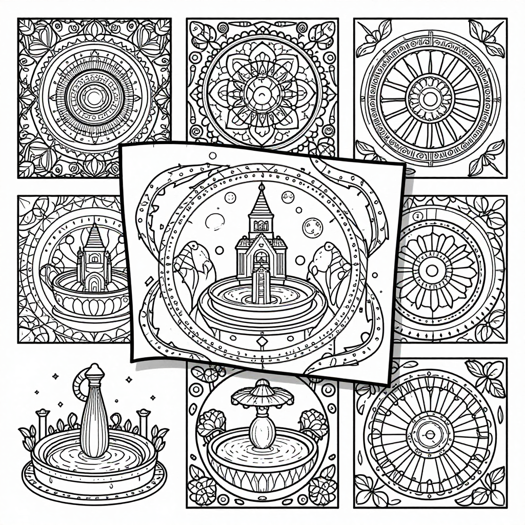 Enchanted Wells coloring pages collection - 30 free printable pages