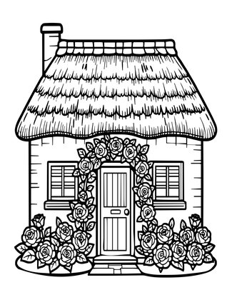 Thatched Roof Cottage - Free printable coloring page