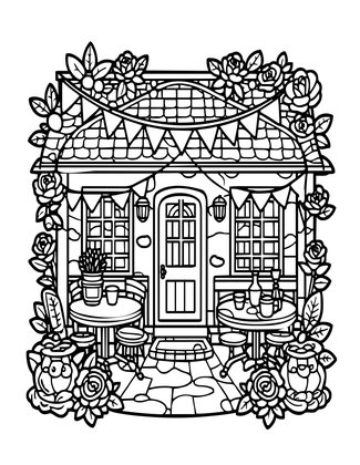 Cottage Tea Garden - Free printable coloring page