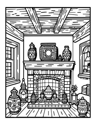 Cottage Interior - Free printable coloring page
