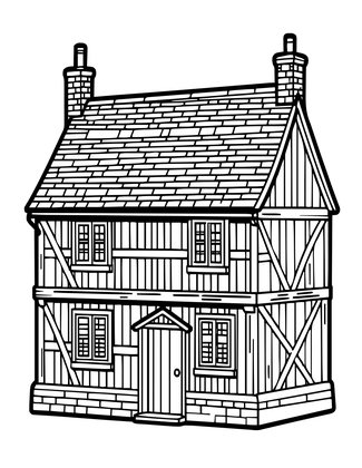 Tudor Cottage - Free printable coloring page