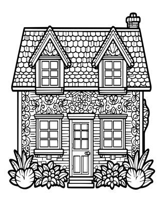 Cottage at Dusk - Free printable coloring page