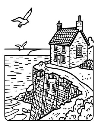 Seaside Cottage - Free printable coloring page