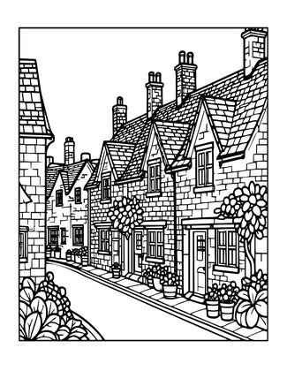 Cotswolds Village - Free printable coloring page