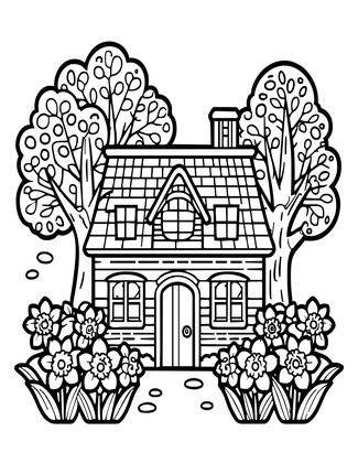 Spring Cottage - Free printable coloring page