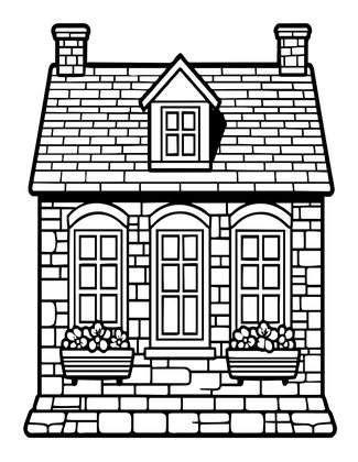 Stone Cottage Window - Free printable coloring page
