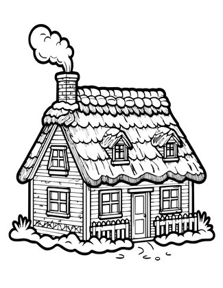 Cottage in Snow - Free printable coloring page